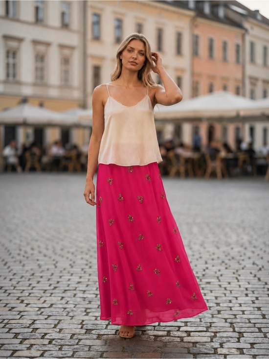 Boden Dresses & Skirts - Boden Fuchsia Pink Cottagecore Embroidered 100% Silk Maxi Skirt S 12L